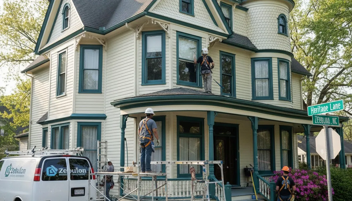 Painting contractor in Raleigh, NC preparing a home exterior for a fresh paint job